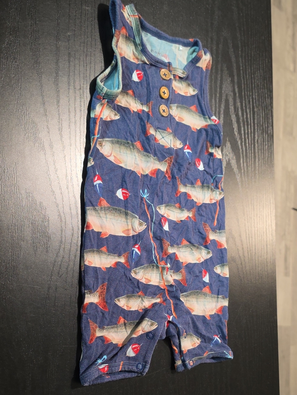 Posh Peanut Navy and Light Blue Fish Print Shorts Romper